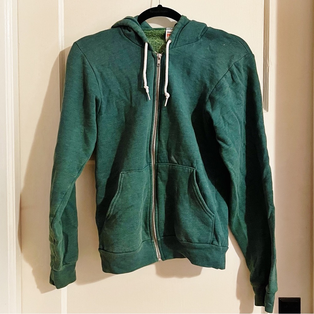 American Apparel XS F497 Green Zip-Up Fleece Hoodie